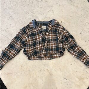 Plaid Button-Up Cropped Shirt